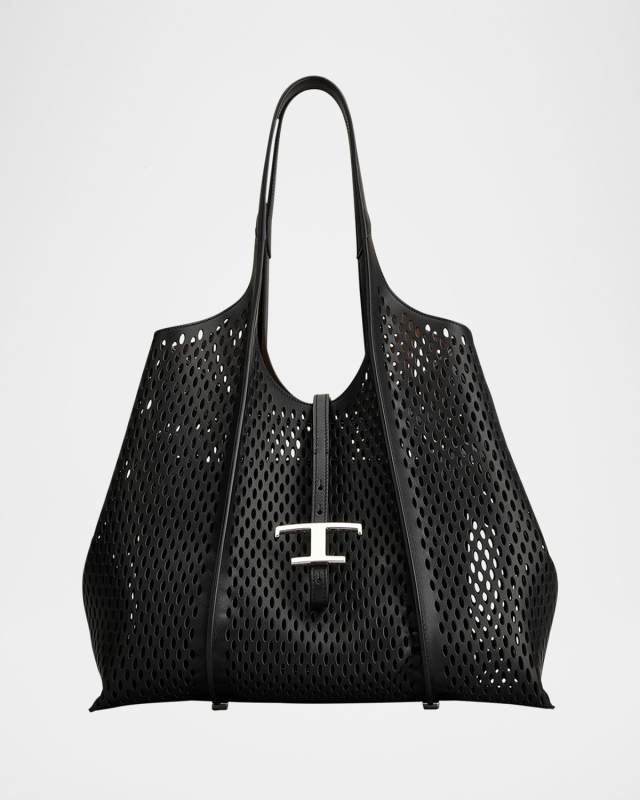 Medium Laser-Cut Leather T Timeless Shopping Tote Bag
